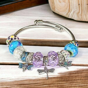 Dragonfly Euro Cuff Wrap Bracelet, Silver - - LadybugfeetDesigns -