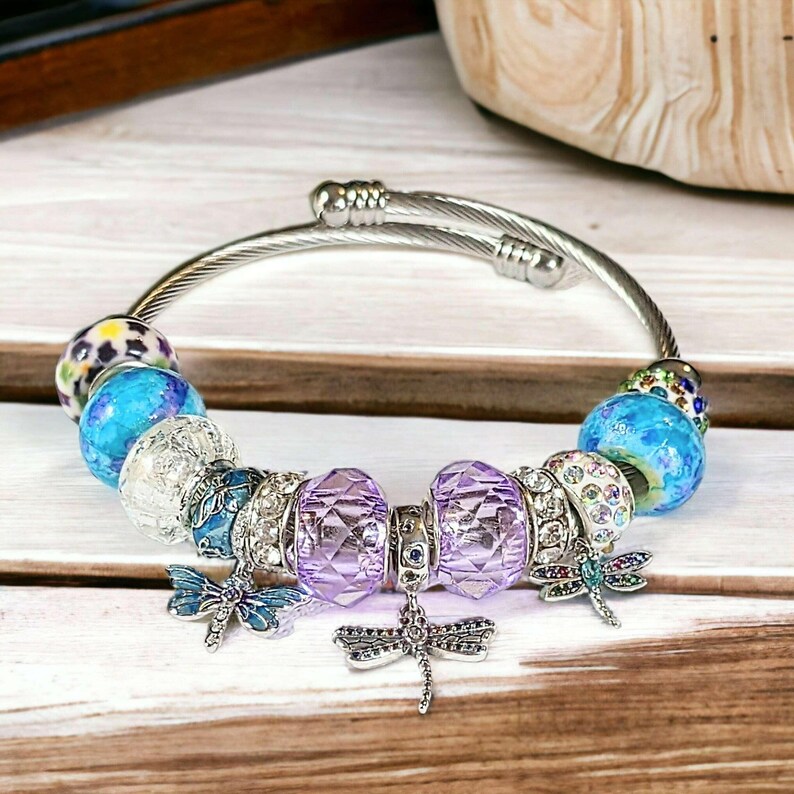 Dragonfly Euro Cuff Wrap Bracelet, Silver - - LadybugfeetDesigns -