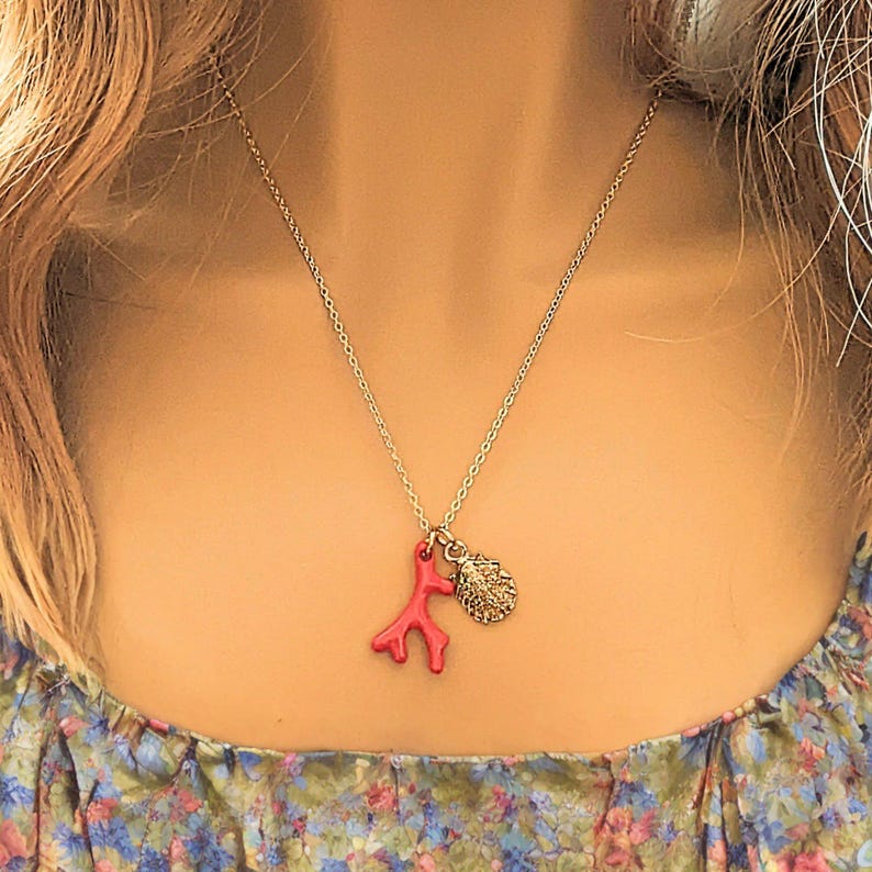 Red Coral necklace, Gold - 18- 24 inch - - LadybugfeetDesigns -