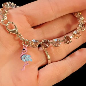 Pink Flamingo Faceted Crystal Bracelet, Silver - - LadybugfeetDesigns -