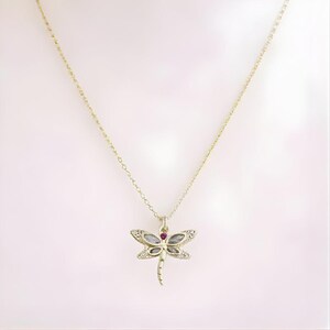 Dragonfly necklace, Gold - 20 inch - - LadybugfeetDesigns -