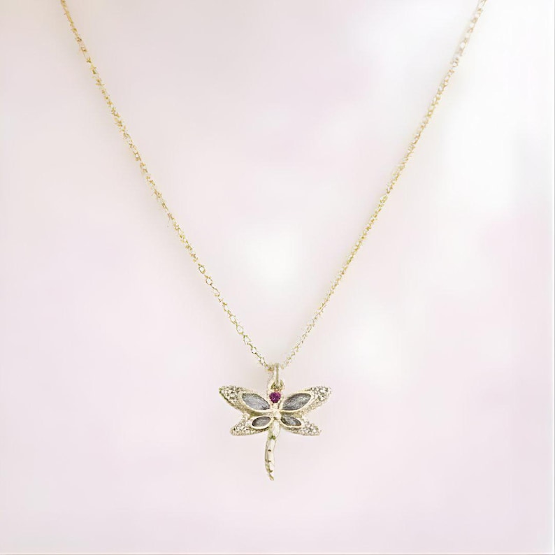 Dragonfly necklace, Gold - 20 inch - - LadybugfeetDesigns -