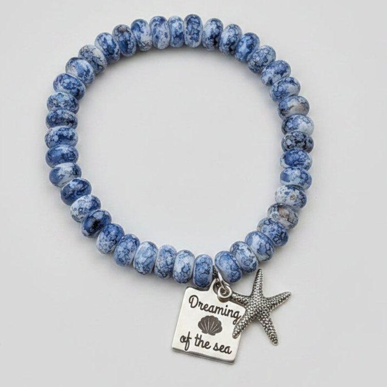 Dreaming of the Sea Beaded Stretch Bracelet - - LadybugfeetDesigns -