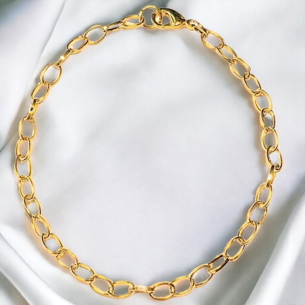 Shiny Gold-Tone Oval Link Charm Bracelet Base - D.i.y. - Build Your Charm Bracelet!