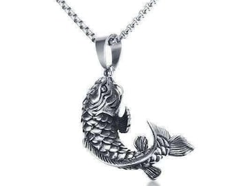 Koi Pendant, Fisherman's necklace, Men's Stainless Steel necklace