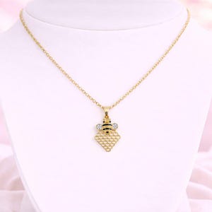 Honey Bee Honeycomb charm necklace and Earring set, Gold - - LadybugfeetDesigns -