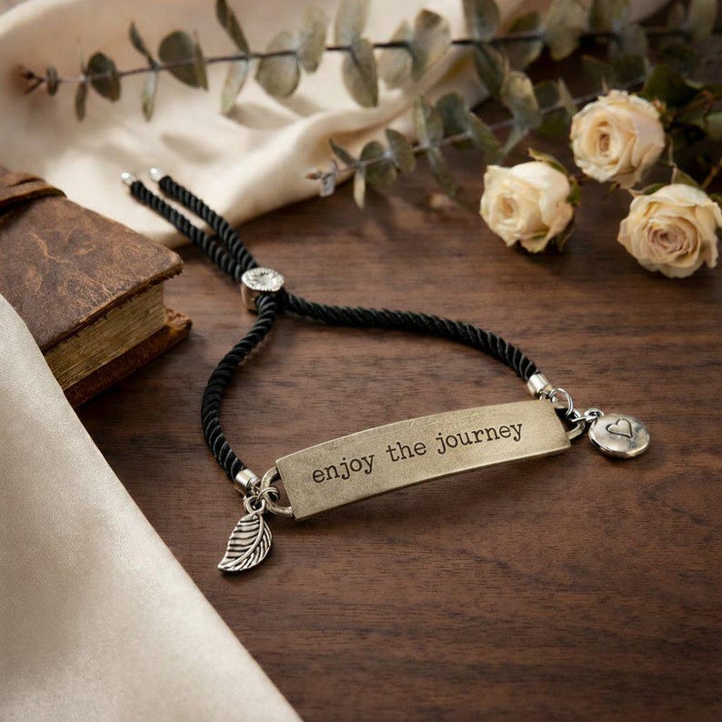 Enjoy the Journey, Inspirational Quote Twisted rope bolo Bracelet - - LadybugfeetDesigns -