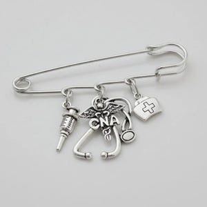 CNA - Certified Nursing Asst. Safety Pin Brooch, Purse Charm - - LadybugfeetDesigns -