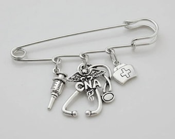CNA - Certified Nursing Asst. Safety Pin Brooch, Purse Charm