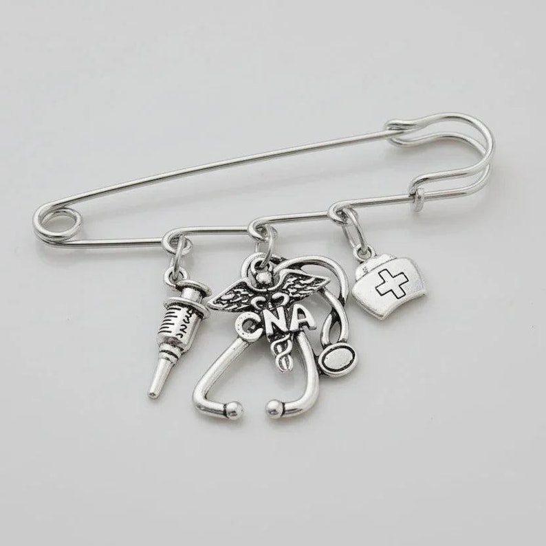 CNA - Certified Nursing Asst. Safety Pin Brooch, Purse Charm - - LadybugfeetDesigns -