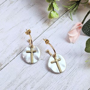 Cross Two-Tone Dangle Earrings - - LadybugfeetDesigns -