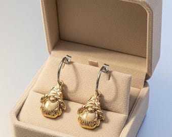 Two-Tone Gnome Hoop Earrings, Silver - 16mm
