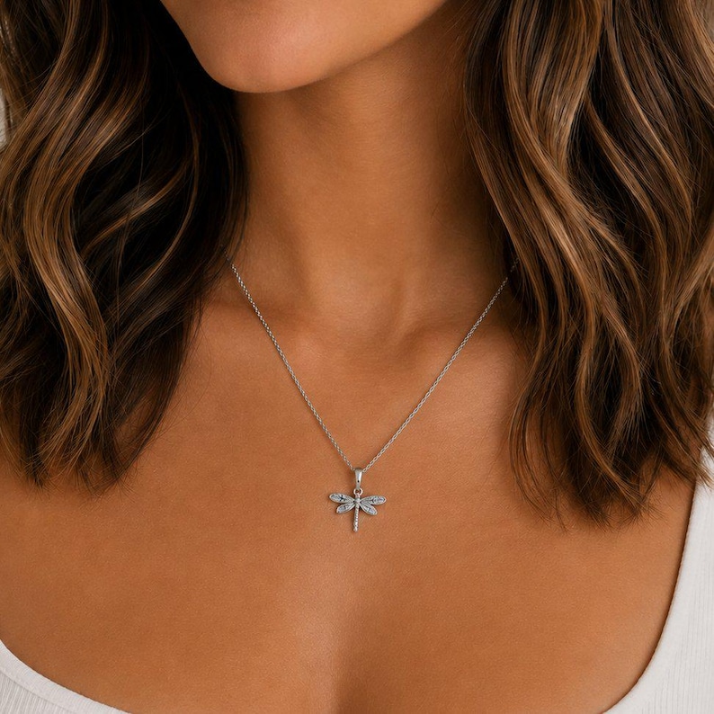 Dragonfly Necklace, 20 inches - Silver - - LadybugfeetDesigns -
