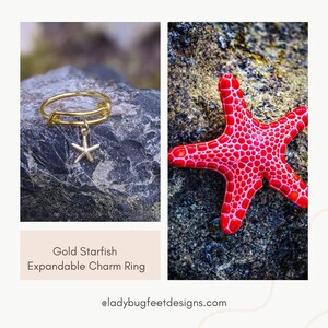 Tiny Starfish Expandable Charm Ring - Gold - - LadybugfeetDesigns -
