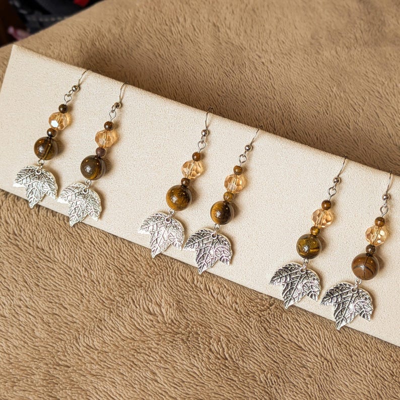 Maple Leaf Crystal Hook Earrings, Silver - - LadybugfeetDesigns -