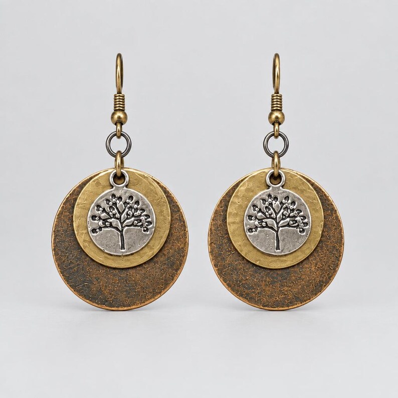 Bronze Tree of Life Dangle Earrings, Bronze - - LadybugfeetDesigns -