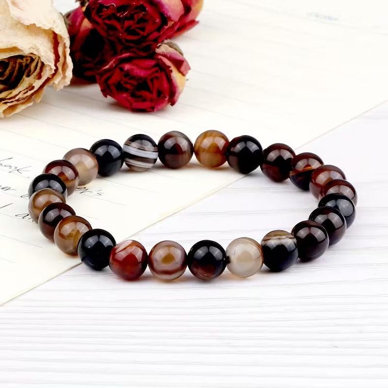 Agate Beaded Stretch Bracelet-UNISEX - - LadybugfeetDesigns -