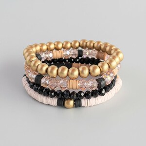 Tan & Black Stretch Bracelet Stack - - LadybugfeetDesigns -