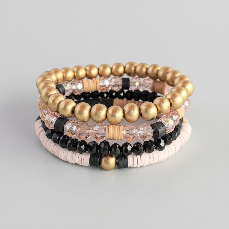 Tan & Black Stretch Bracelet Stack - - LadybugfeetDesigns -