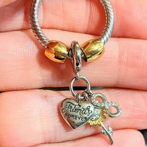 Friends Forever Sunflower Sterling Silver Toggle Charm Necklace, 20 inches - - LadybugfeetDesigns -