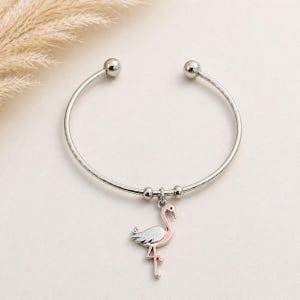 Flamingo Euro Bangle Cuff, Silver - - LadybugfeetDesigns -