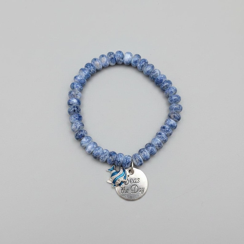 Seas the Day Beaded Stretch Bracelet - - LadybugfeetDesigns -