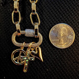 Peace & Love Carabiner Necklace, Gold - 20 inch - - LadybugfeetDesigns -