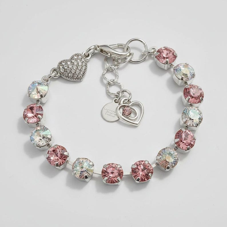 Rhinestone Heart Faceted Crystal Bracelet - - LadybugfeetDesigns -