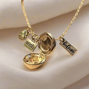 Prayer/Wish Locket Necklace, Gold - 18 inch - - LadybugfeetDesigns -