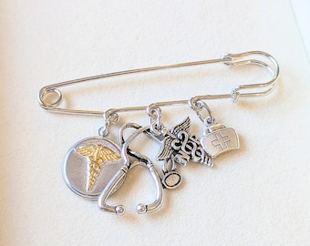 NP - Nurse Practitioner Safety Pin Brooch, Purse Charm