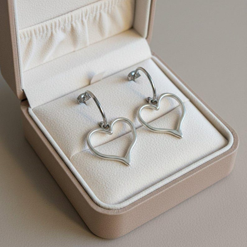 Rustic Heart Hoop Earrings, Silver - 16mm - - LadybugfeetDesigns -