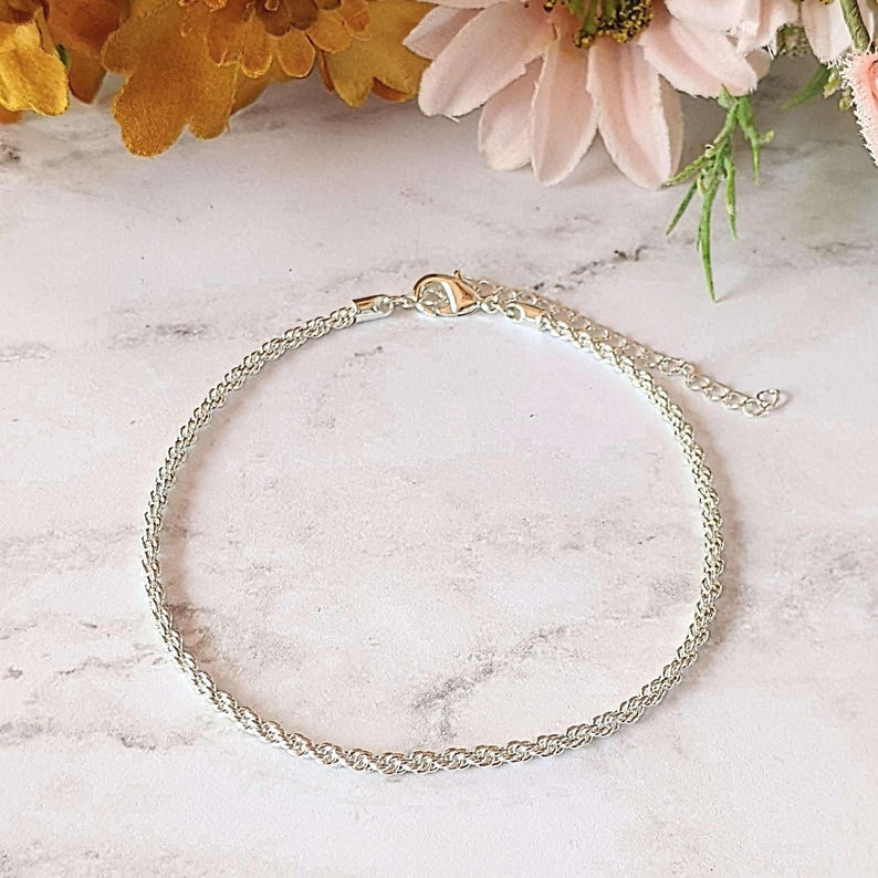 Silver Rope Chain Anklet - - LadybugfeetDesigns -