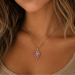 Natural Titanium Quartz Crystal Arrowhead necklace, Gold - 18- 24 inch