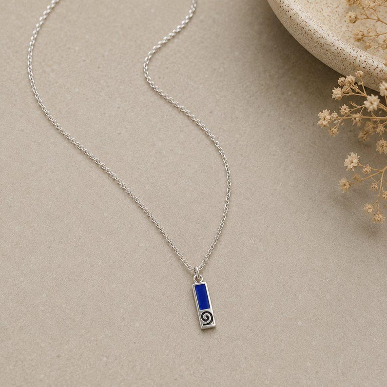 Blue Tag Necklace, 20 inches - Silver - - LadybugfeetDesigns -