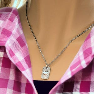 CZ Heart Tag Necklace, Silver - 20 inch - - LadybugfeetDesigns -