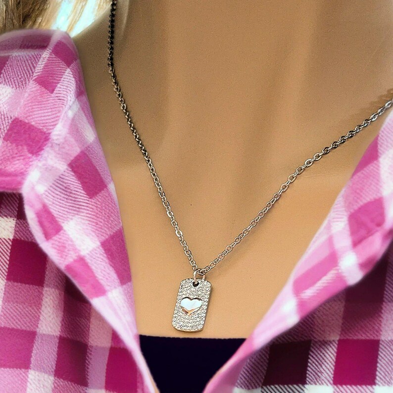 CZ Heart Tag Necklace, Silver - 20 inch - - LadybugfeetDesigns -