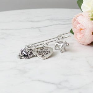 Who Rescued Who? Safety Pin Brooch, Purse Charm - - LadybugfeetDesigns -