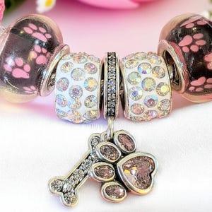 Dog Paw European beaded bracelet - Silver - - LadybugfeetDesigns -