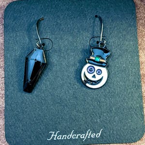 Mismatched Creepy Snowman/Coffin Halloween Earrings VI - - LadybugfeetDesigns -