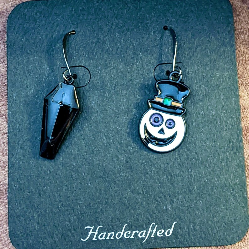 Mismatched Creepy Snowman/Coffin Halloween Earrings VI - - LadybugfeetDesigns -