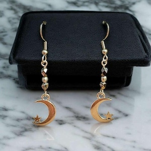 Crescent Moon Crystal Earrings - - LadybugfeetDesigns -