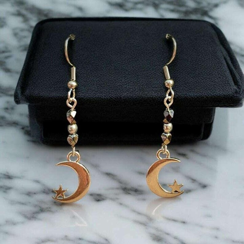 Crescent Moon Crystal Earrings - - LadybugfeetDesigns -