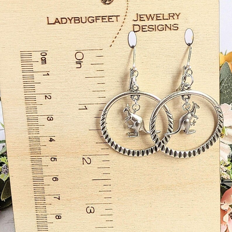 Kangaroo Mama & Joey Leverback Hook Earrings - - LadybugfeetDesigns -