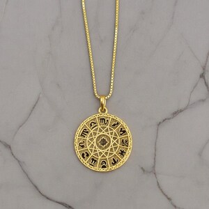 Zodiac Wheel Chart necklace, Gold - adjustable up to 24 inches - - LadybugfeetDesigns -