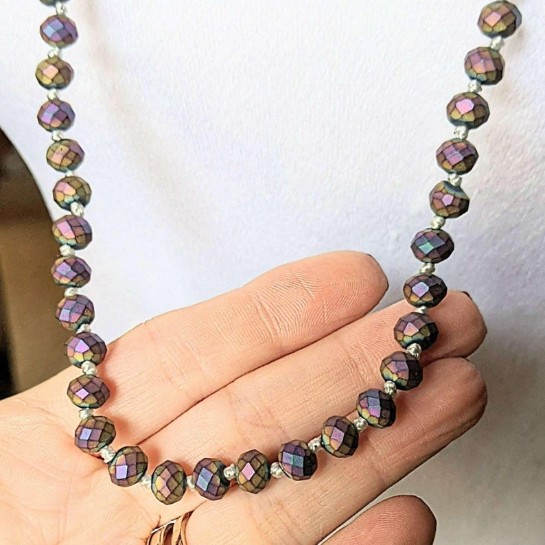 Pretty Peacock Crystal Knotted Necklace -36 inch - - LadybugfeetDesigns -