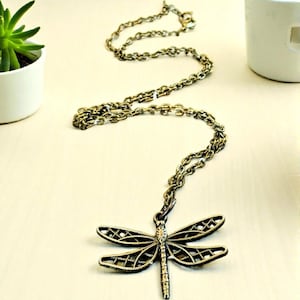 Dragonfly Boho Necklace, Antique Bronze - 18 inches - - LadybugfeetDesigns -