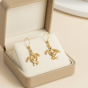 Sea Turtle Hook Earrings, Gold - - LadybugfeetDesigns -
