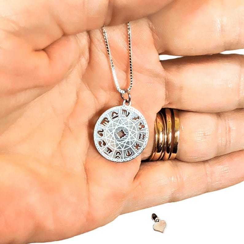 Zodiac Wheel Chart Necklace, Silver - Adjustable up to 24 inches - - LadybugfeetDesigns -
