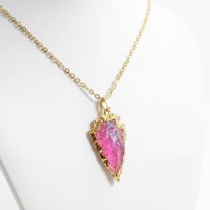 Natural Titanium Quartz Crystal Arrowhead necklace, Gold - 18- 24 inch - - LadybugfeetDesigns -