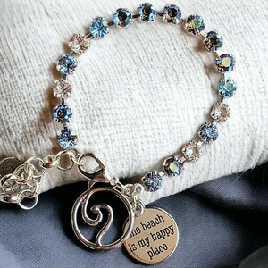 The Beach is my Happy Place-Ocean Wave Faceted Crystal Bracelet - - LadybugfeetDesigns -